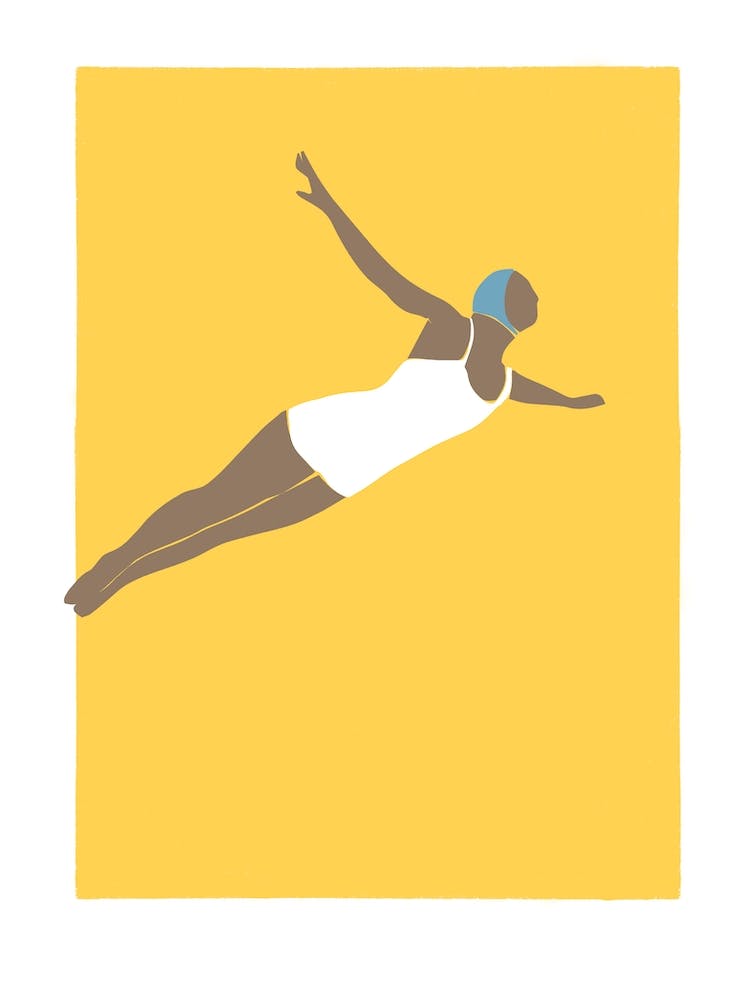 Art Deco Style Diving woman in yellow