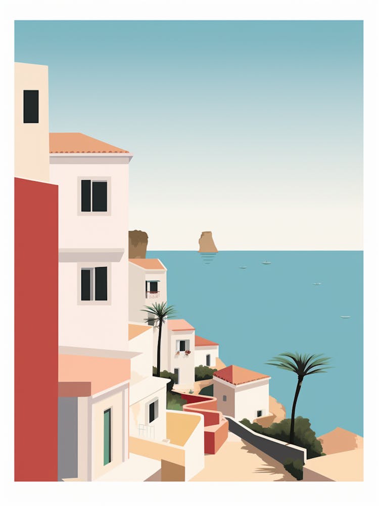 Vintage Retro Print Of Praia Dona Ana, Lagos Portugal 1