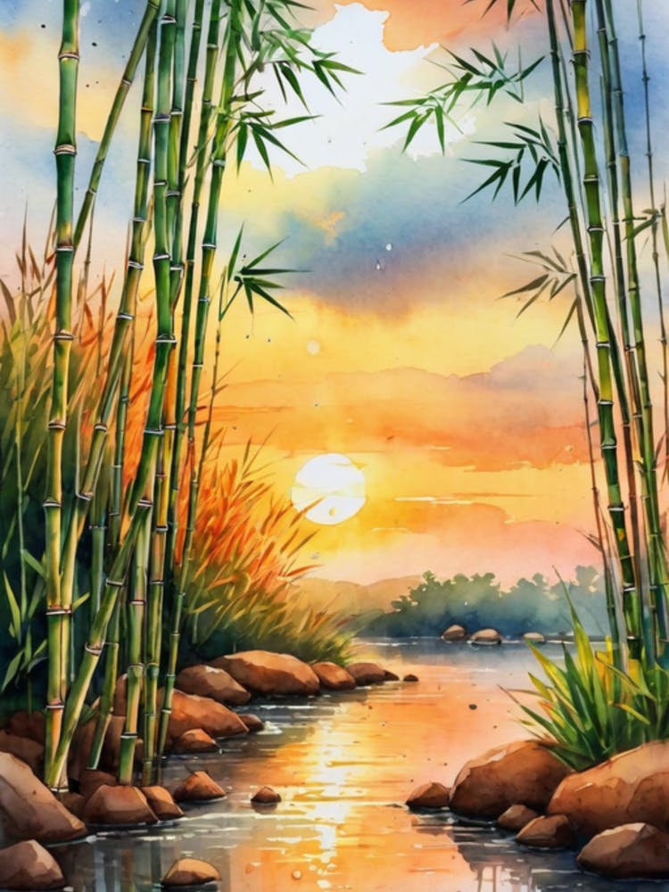 Watercolor Of Bamboo Trees
