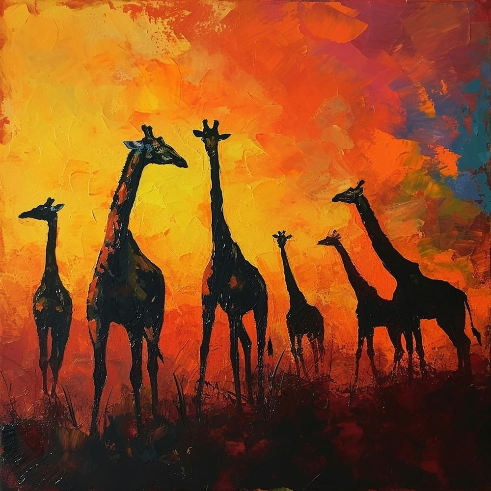 Giraffe Silhouettes In The Sunset 2
