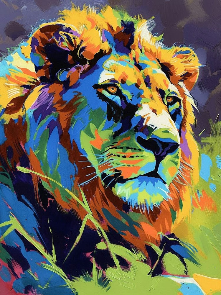 Masai Lion Lion In Different Seasons Fauvist Painting 3