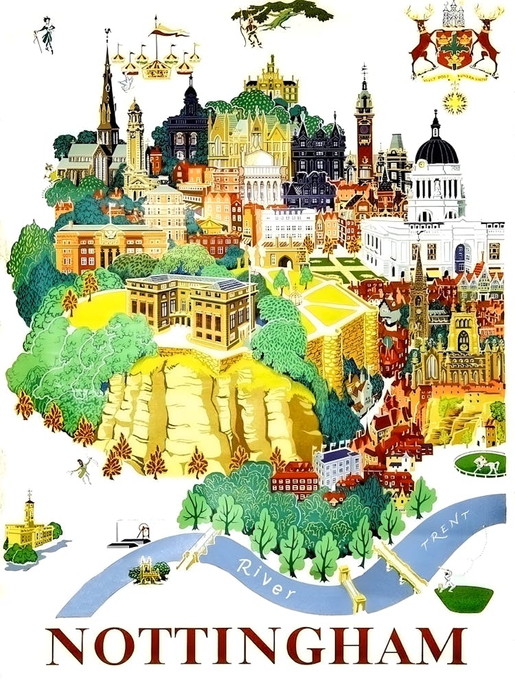 Nottingham England Vintage Travel Poster