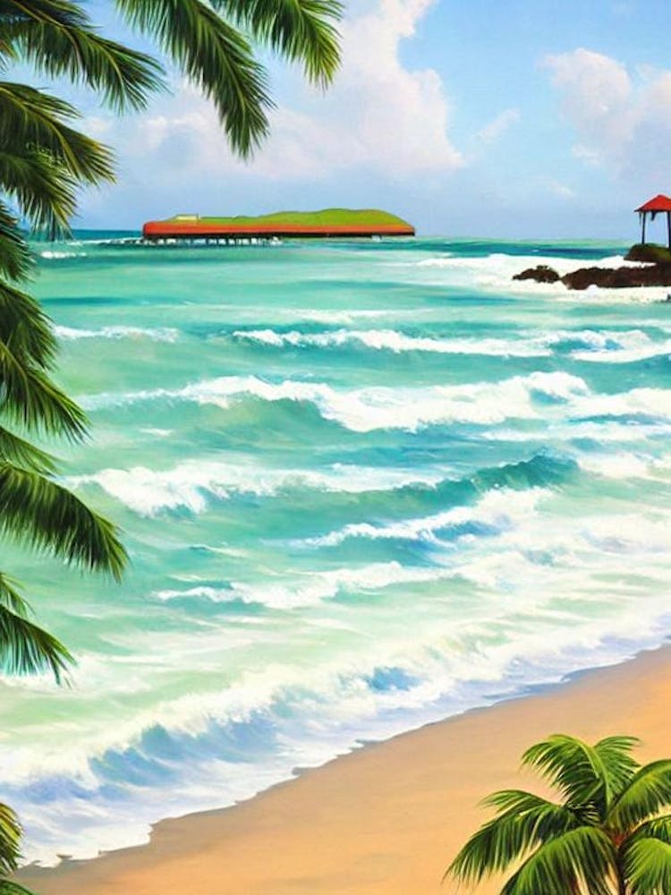 Pigeon Point Beach, Tobago Contemporary Illustration  