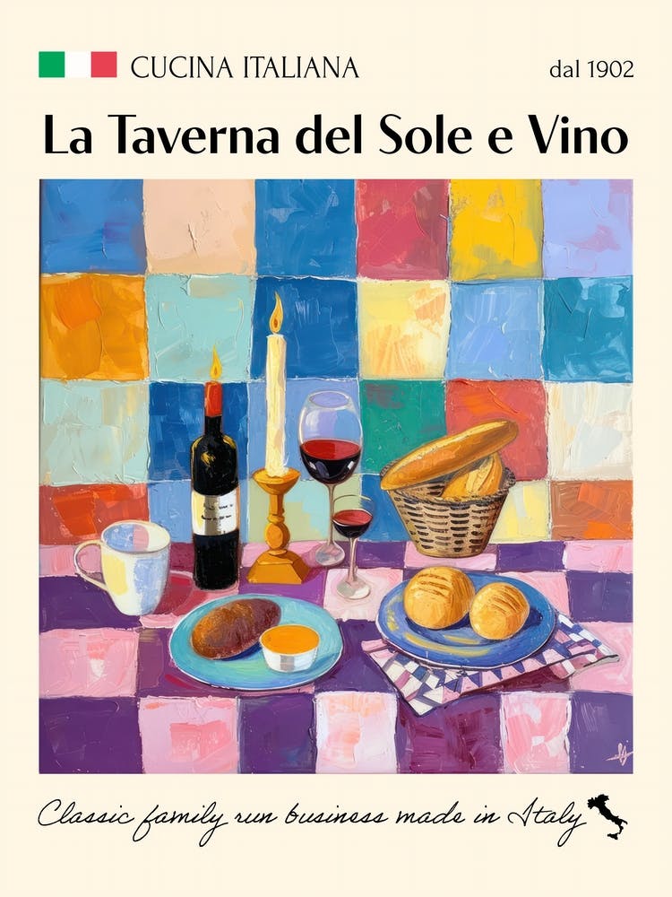 La Taverna Del Sole E Vino Trattoria Italian Poster Food Kitchen