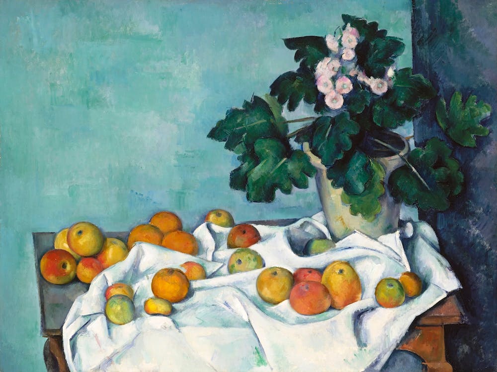 Still Life With Apples And A Pot Of Primroses, Paul Cézanne