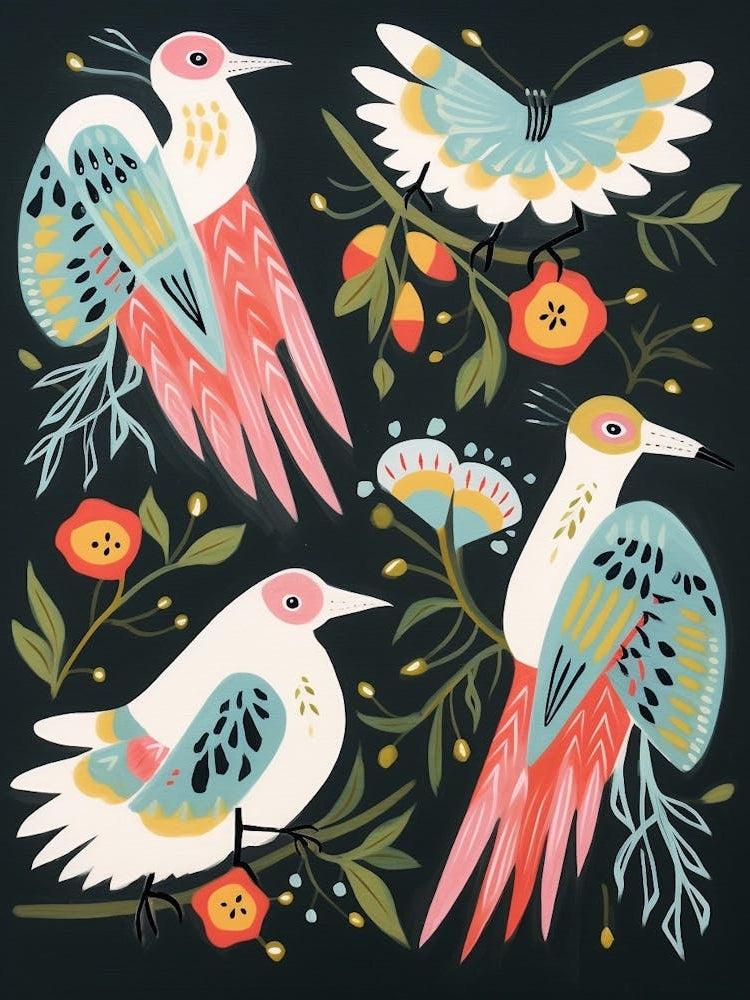 Folk Style Bird Painting Egret 1