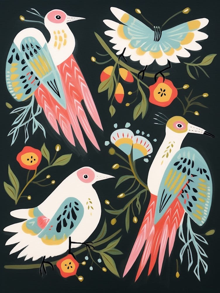 Folk Style Bird Painting Egret 1