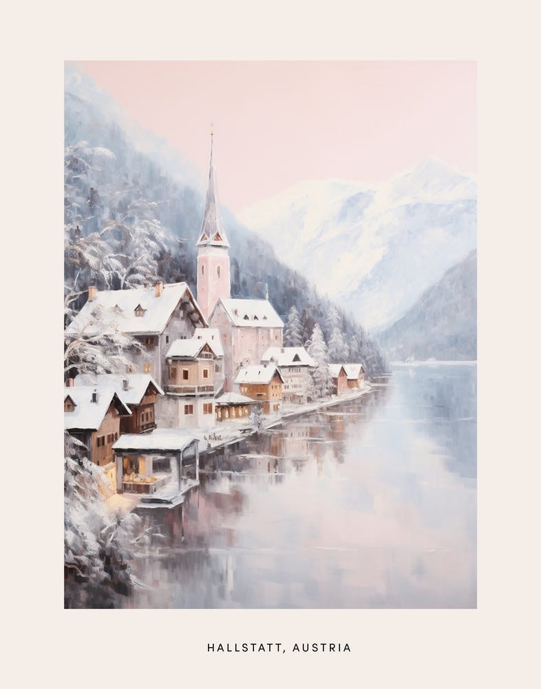 Peinture Hivernale Onirique Hallstatt Autriche 2 - Affiche