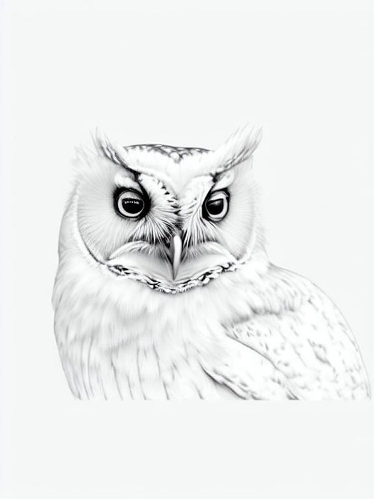 Eastern Screech Owl B&W Pencil Drawing 3 Bird