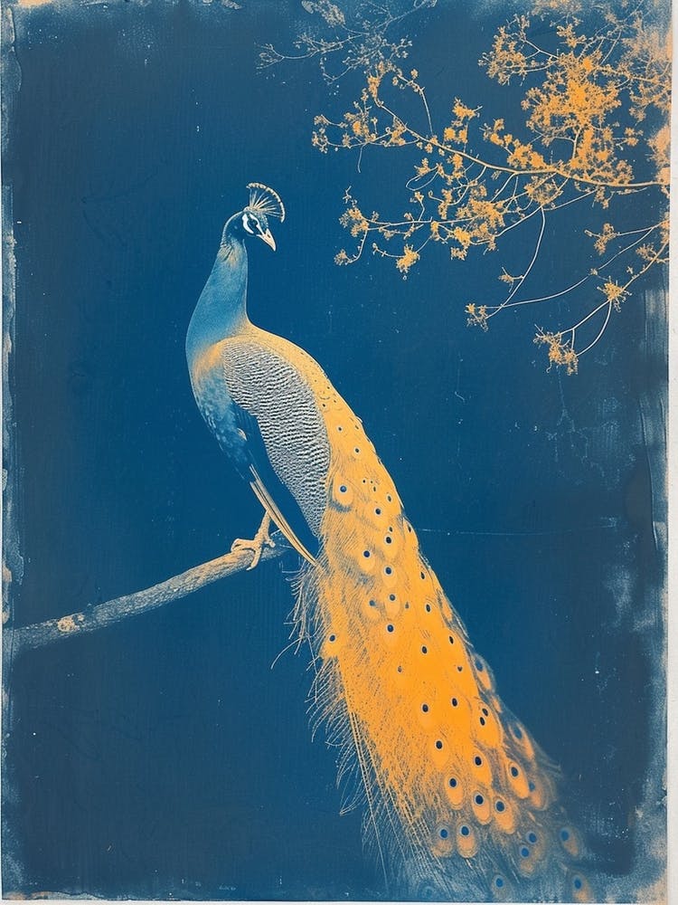 Orange & Blue Peacock Cyanotype Inspired 1