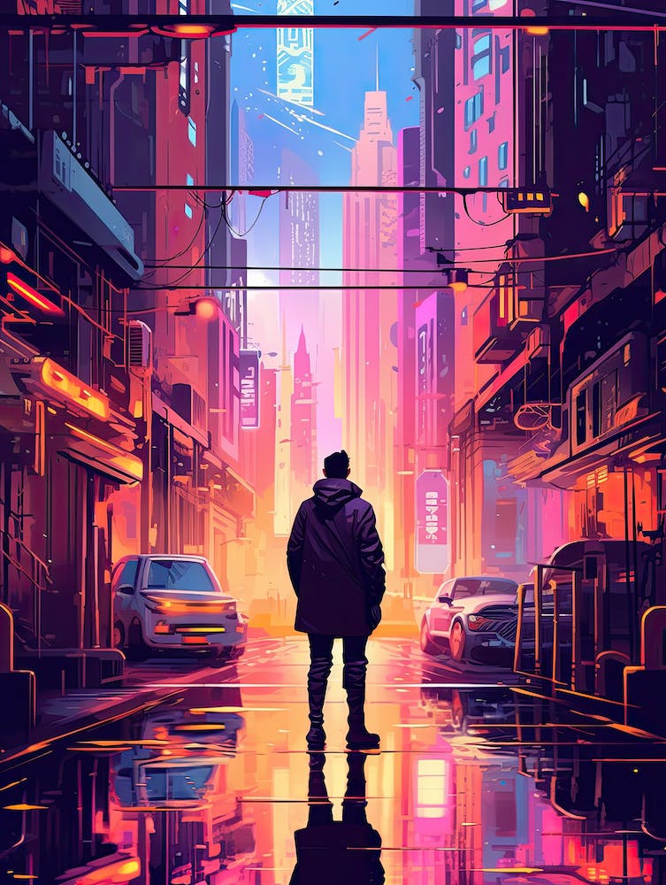 Neon city street art