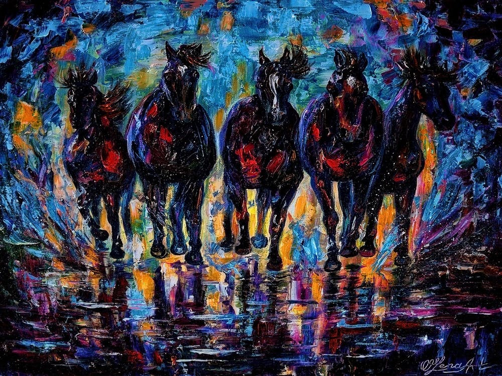 Contemporary Palette Knife Art: Wild Horses in Motion