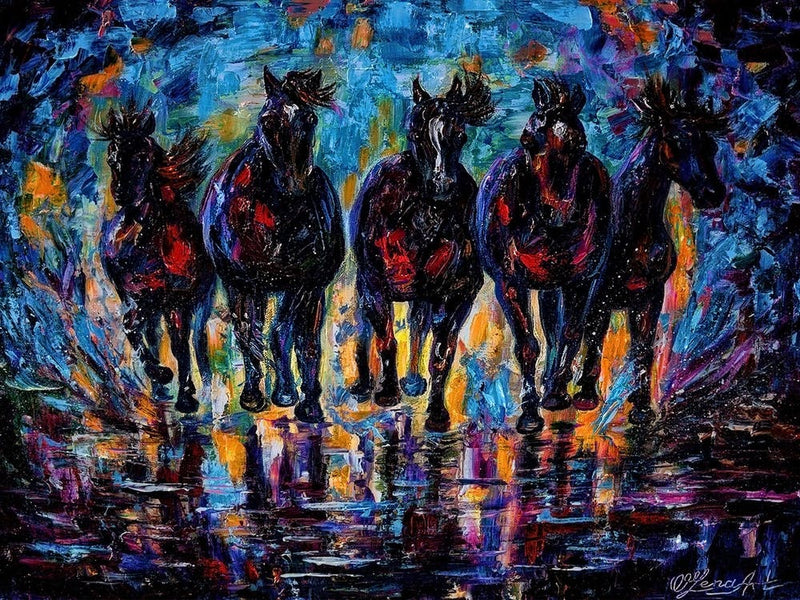 Contemporary Palette Knife Art: Wild Horses in Motion