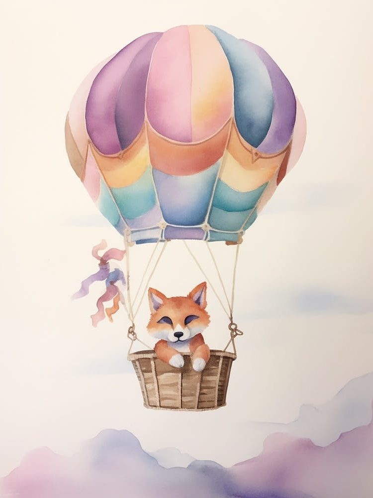 Baby Fox 3 In A Hot Air Balloon