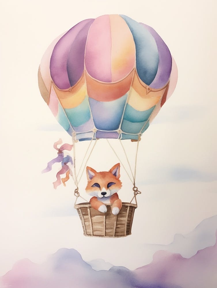 Baby Fox 3 In A Hot Air Balloon