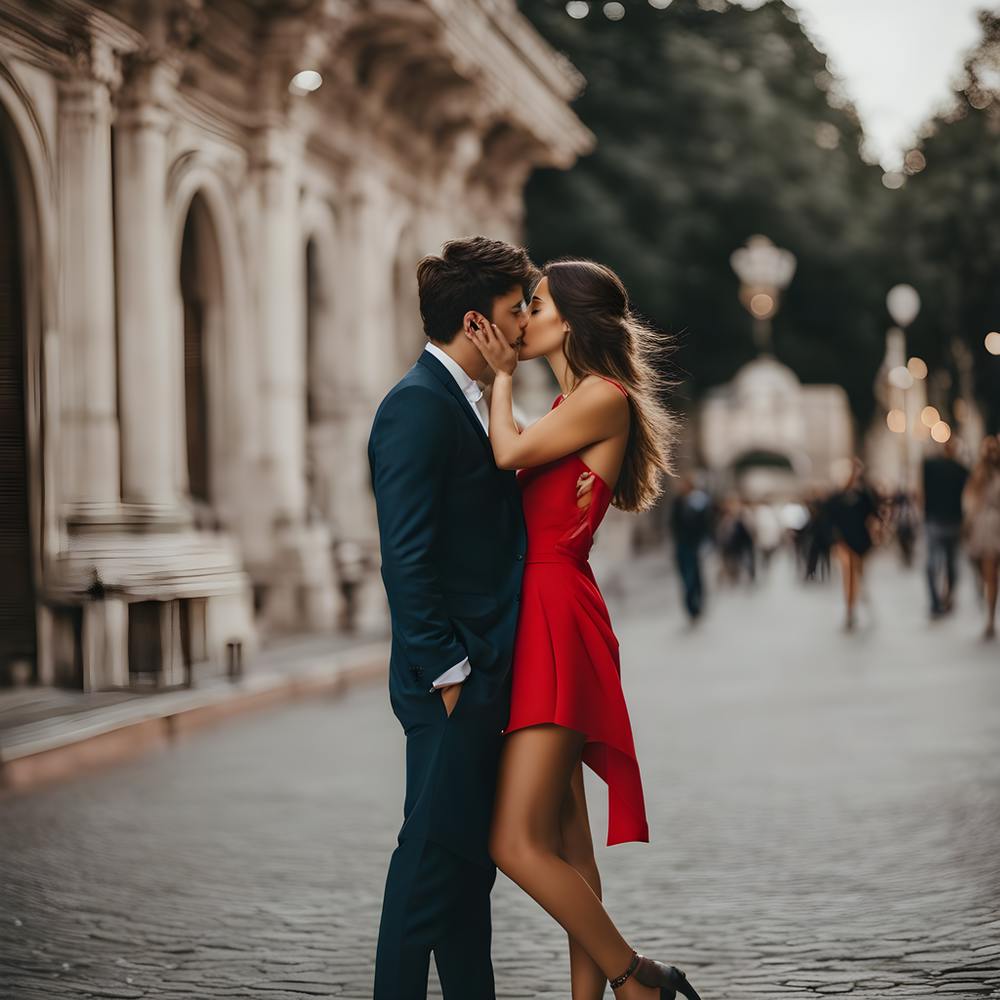 A Girl And Guy Trying To Have A Kiss
