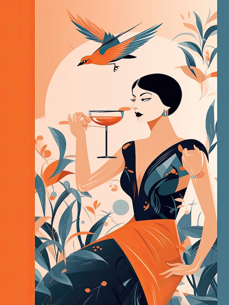 A Woman Drinking A Paloma Cocktail Illustration 3