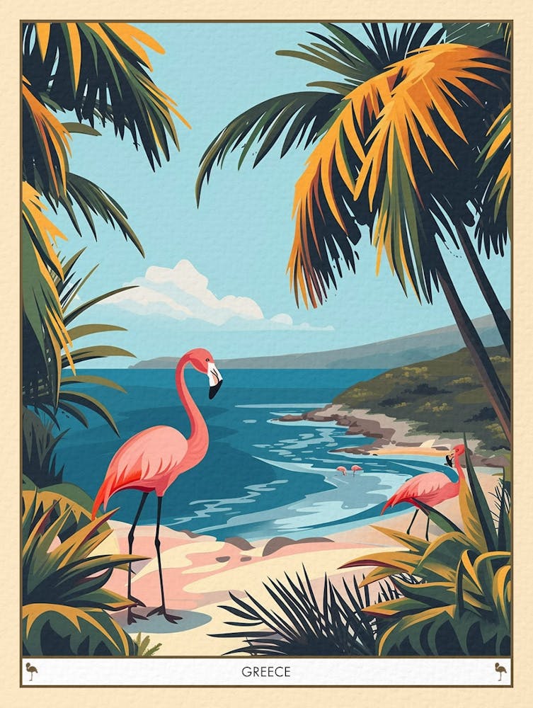 Greater Flamingo Greece Tropical Illustration 2 Poster