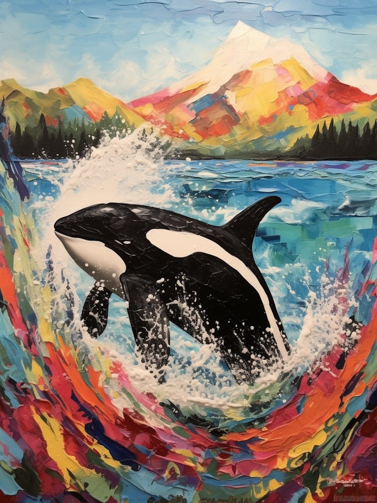 Orca Whale Colourful Mountain And Wave