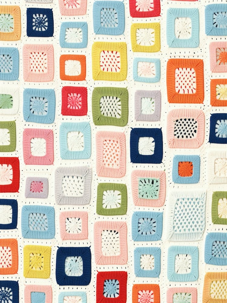 Crochet Granny Squares Colourful Illustration