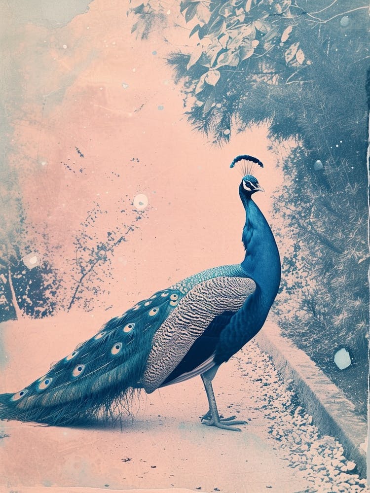 Peacock In The Wild Blue Cyanotype 2