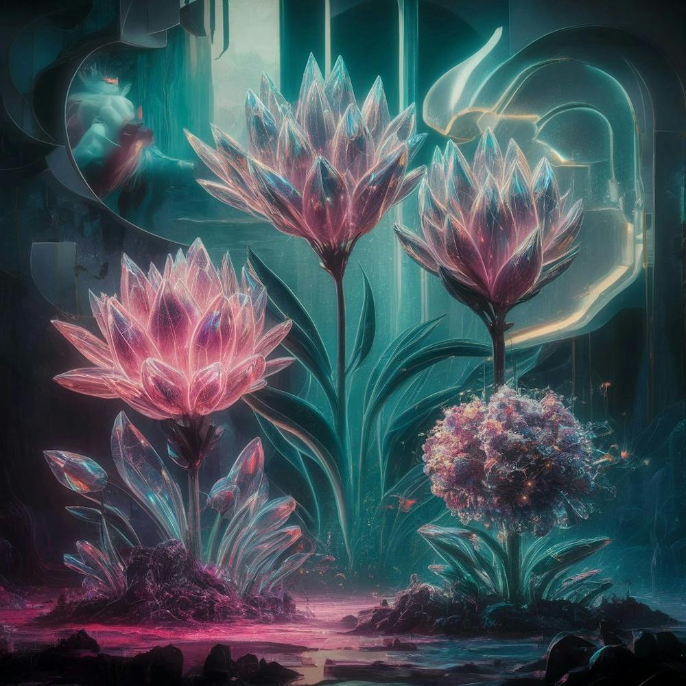 Generate A Surreal Scene Of Crystal Flowers Bloomi Tsgzwxfcsaqgfmhjvrtdvw Qhhefy