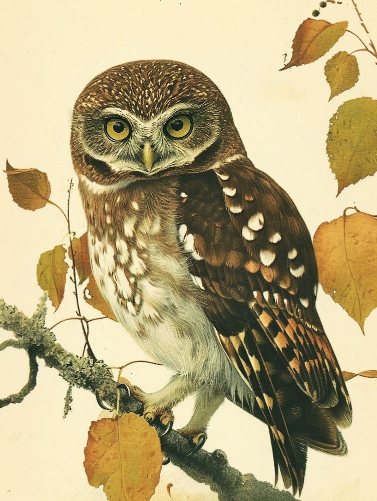 Northern Pygmy Owl Vintage Illustration 3