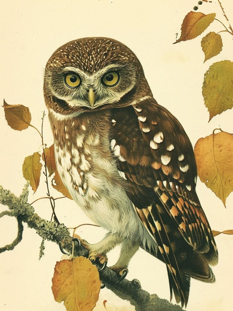 Northern Pygmy Owl Vintage Illustration 3