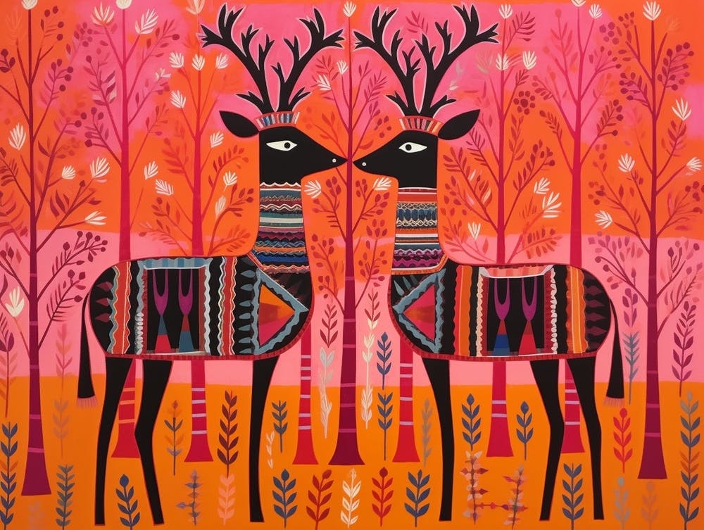 Elk 1 Folk Style Animal Illustration