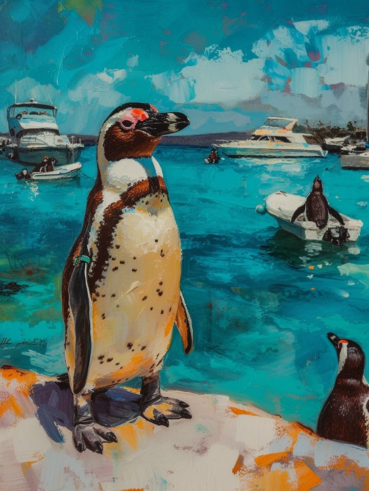 Galapagos Penguin Paradise Harbor Colour Block Painting 3