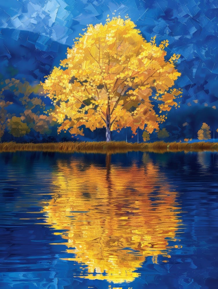Yellow Tree By The Lake 2