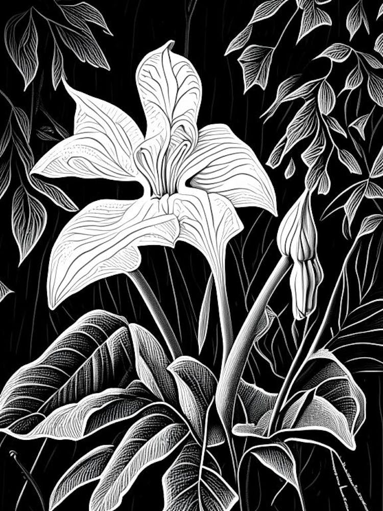 White Trillium Wildflower Linocut 1