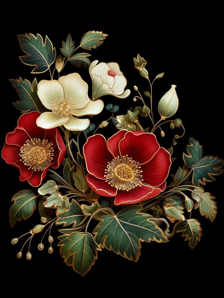 Christmas Rose 2 William Morris Style Winter Florals