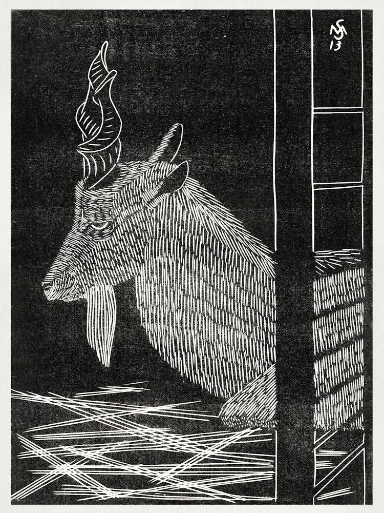 Chèvre Markhor - Cerf assis dans une cage (1913), Samuel Jessurun