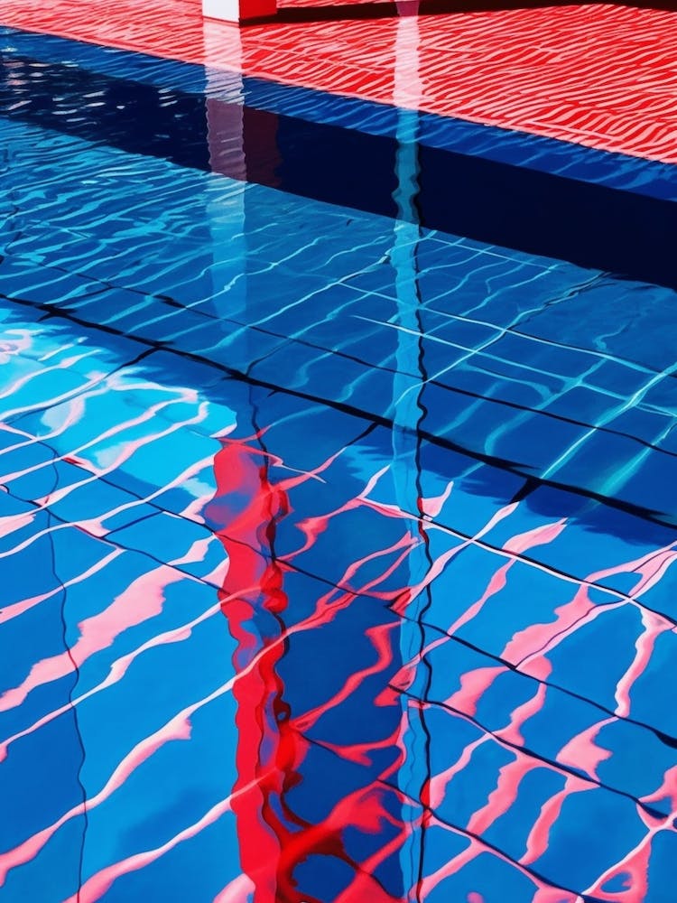 Bold Vibrant Red Blue Swimming Pool