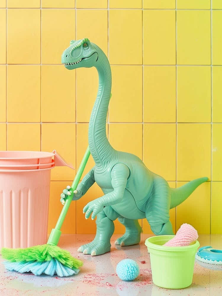 Pastel Toy Dinosaur Mopping Up