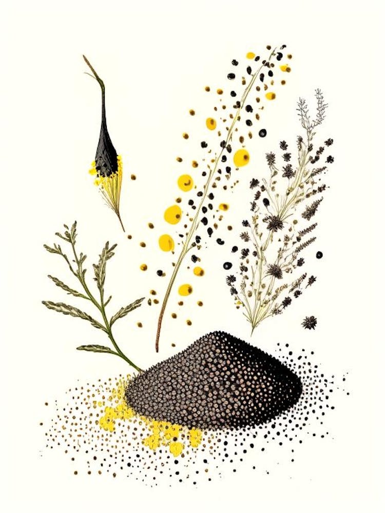 Black Mustard Seeds Spices And Herbs Pencil Illustration 2