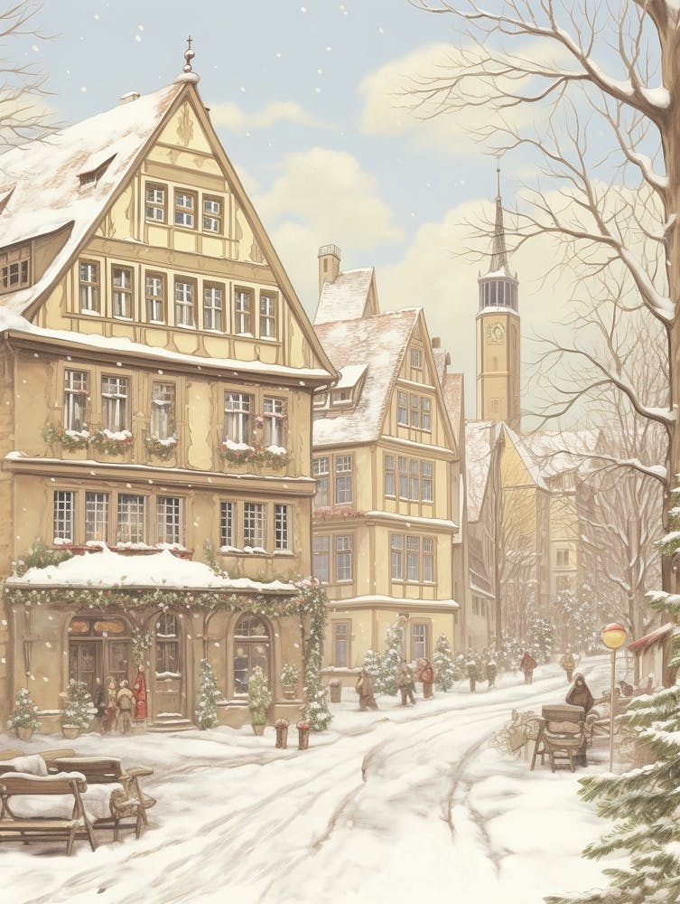 Vintage Winter Illustration Frankfurt Germany