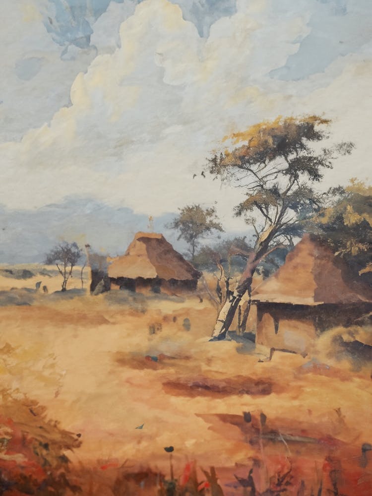 Vintage African Countryside Oil Painting