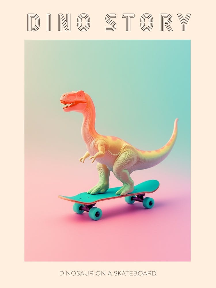 Pastel Toy Dinosaur On A Skateboard 3 Poster