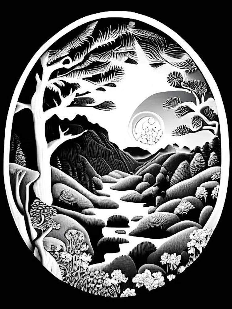 Landscapes Yin and Yang Linocut