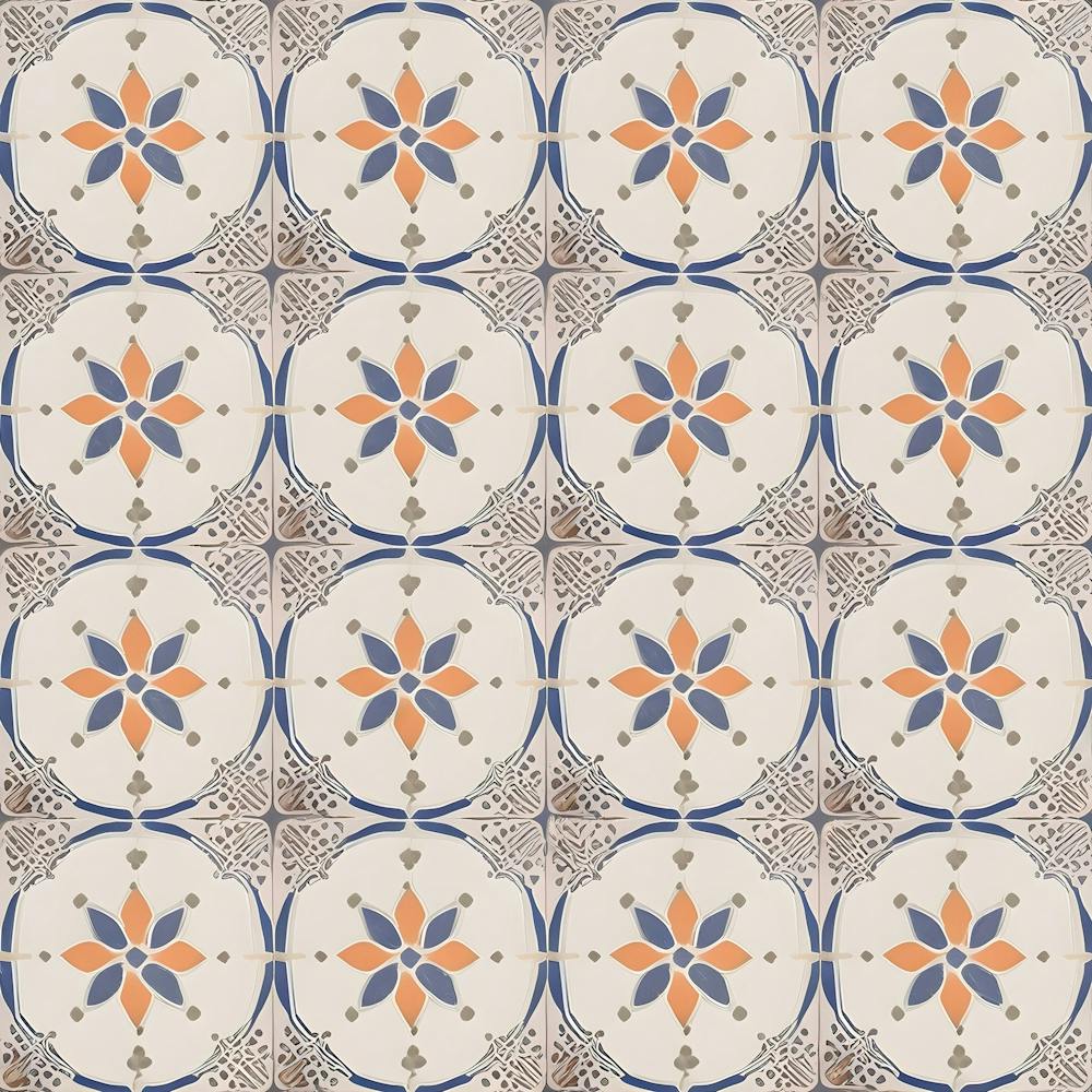 Moroccan Tile, Oriental Art, North African Ethnic Decor in Blue and Orange 6