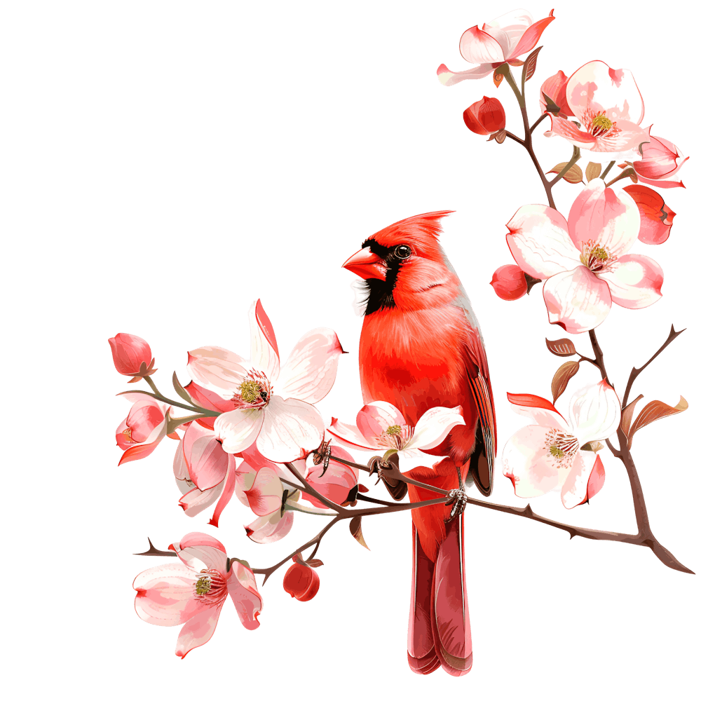 Cardinal On Cherry Blossom