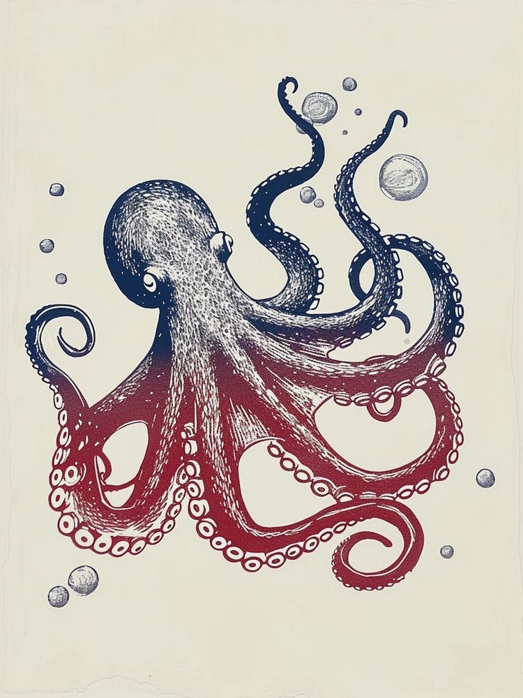 Red & Blue Octopus Making Bubbles 3