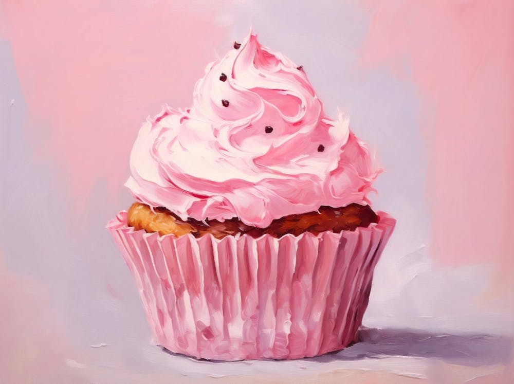 Modern Still Life Painting, Pink Cupcake Pop Art, Colorful Food Print, Trendy Retro Painting, Still Life Kitchen Print, Printable Fine Art