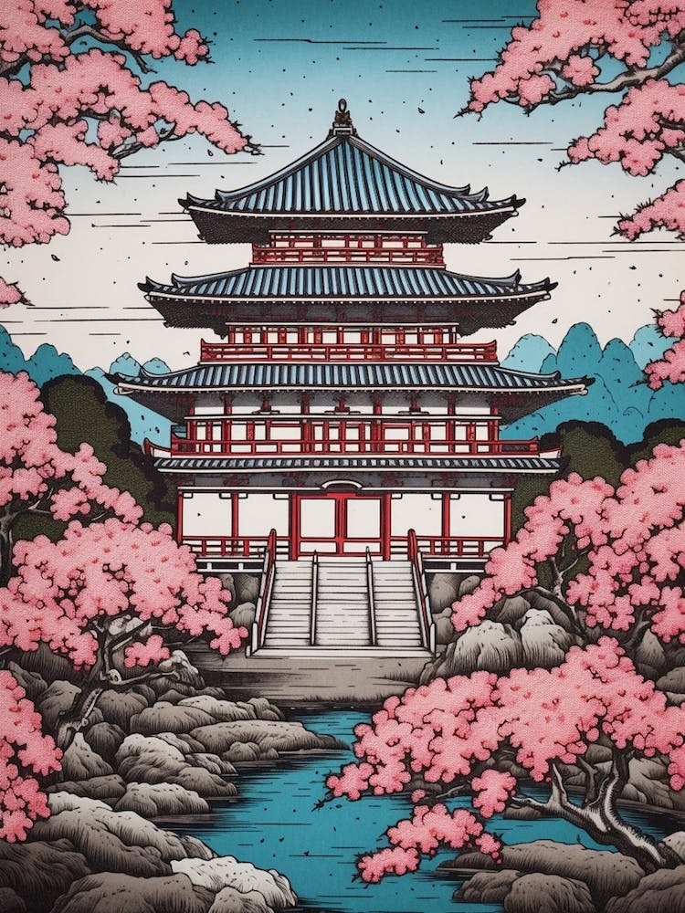 Ginkaku Ji, Japan Vintage Travel Art 4