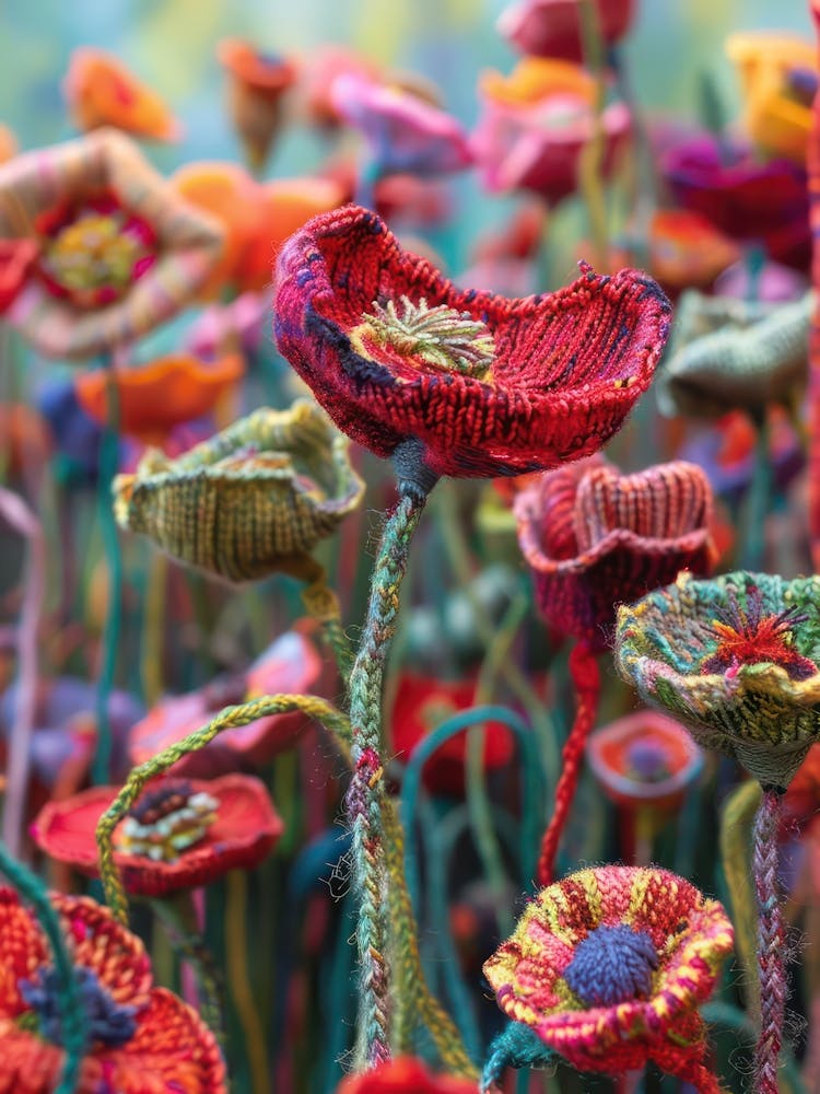 Field Of Poppies Knitted In Crochet 2