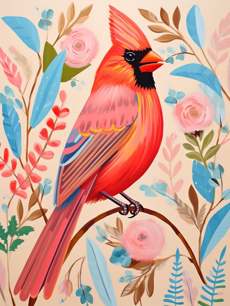 Pink Scandi Northern Cardinal 2