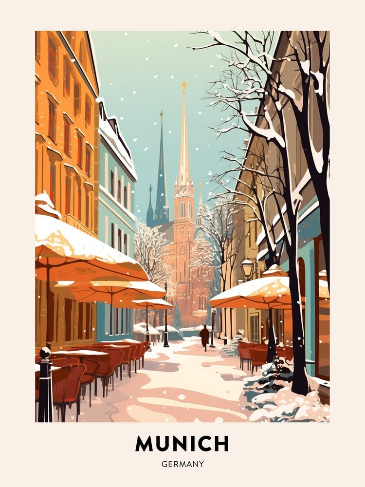 Vintage Winter Travel Poster Munich Germany 3