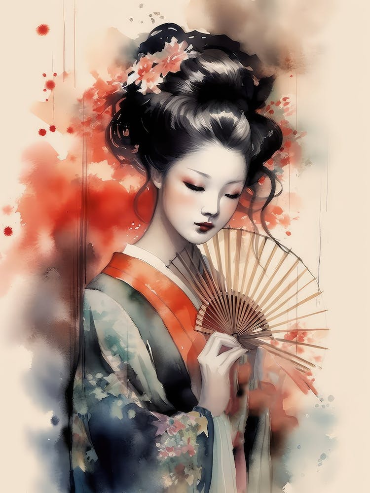 Beautiful Geisha with Fan